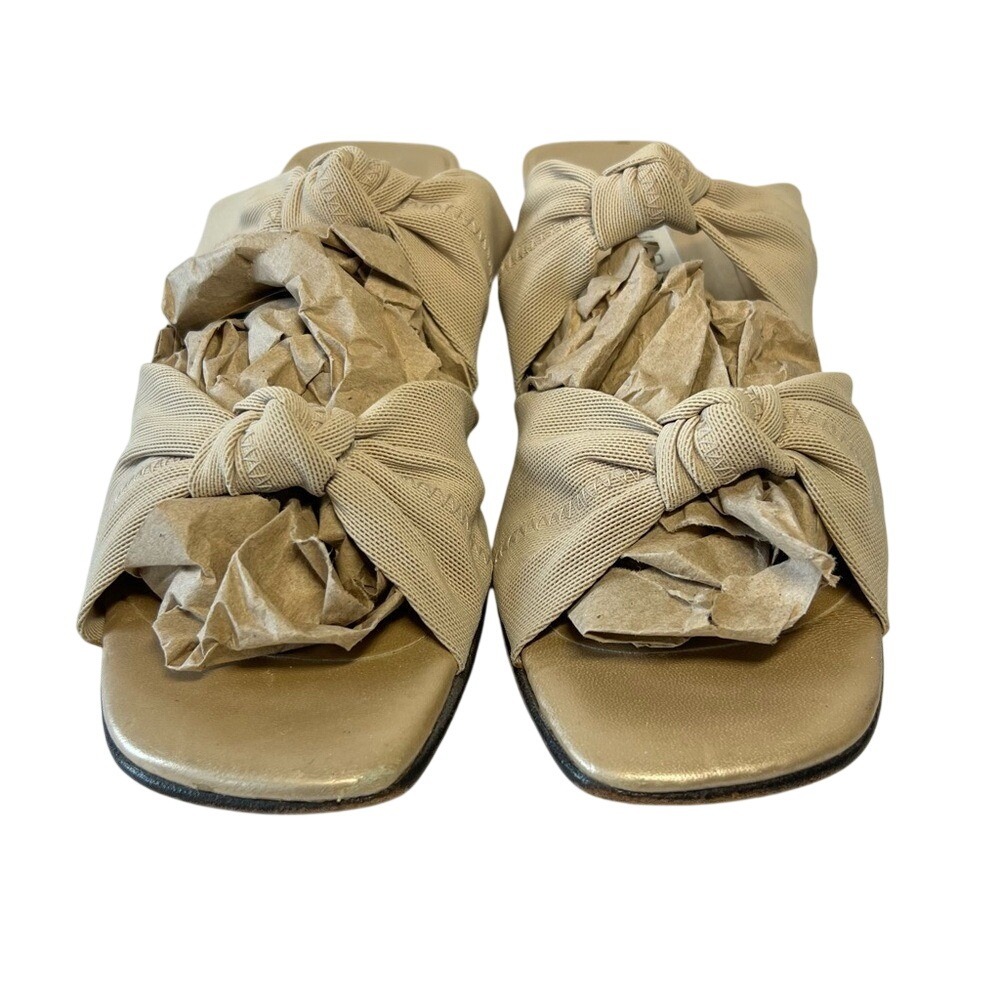 Donald J Pliner Womens 8 M Champagne Gold Metallic Knot Slide Sandals Block Heel